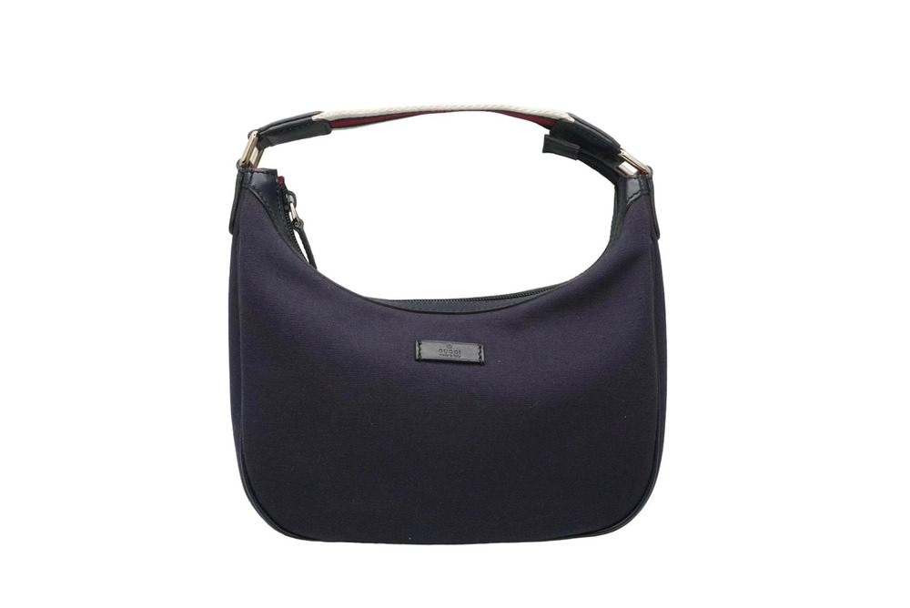 Gucci Hobo Bag Leather Canvas Navy Blue White Red